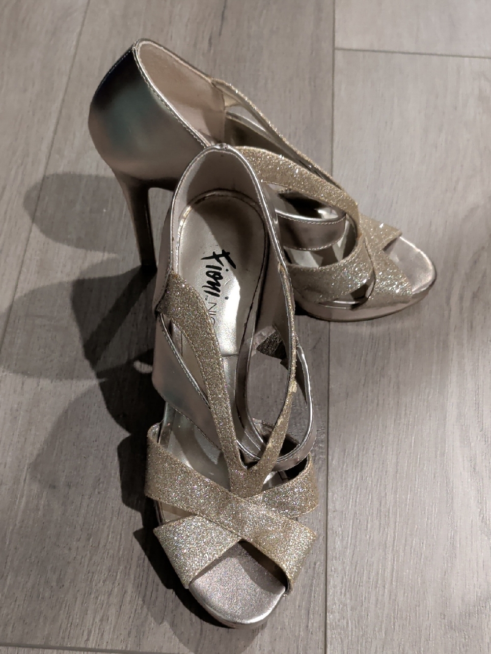Gold Glitter Strappy High Heel Sandals Size 5
